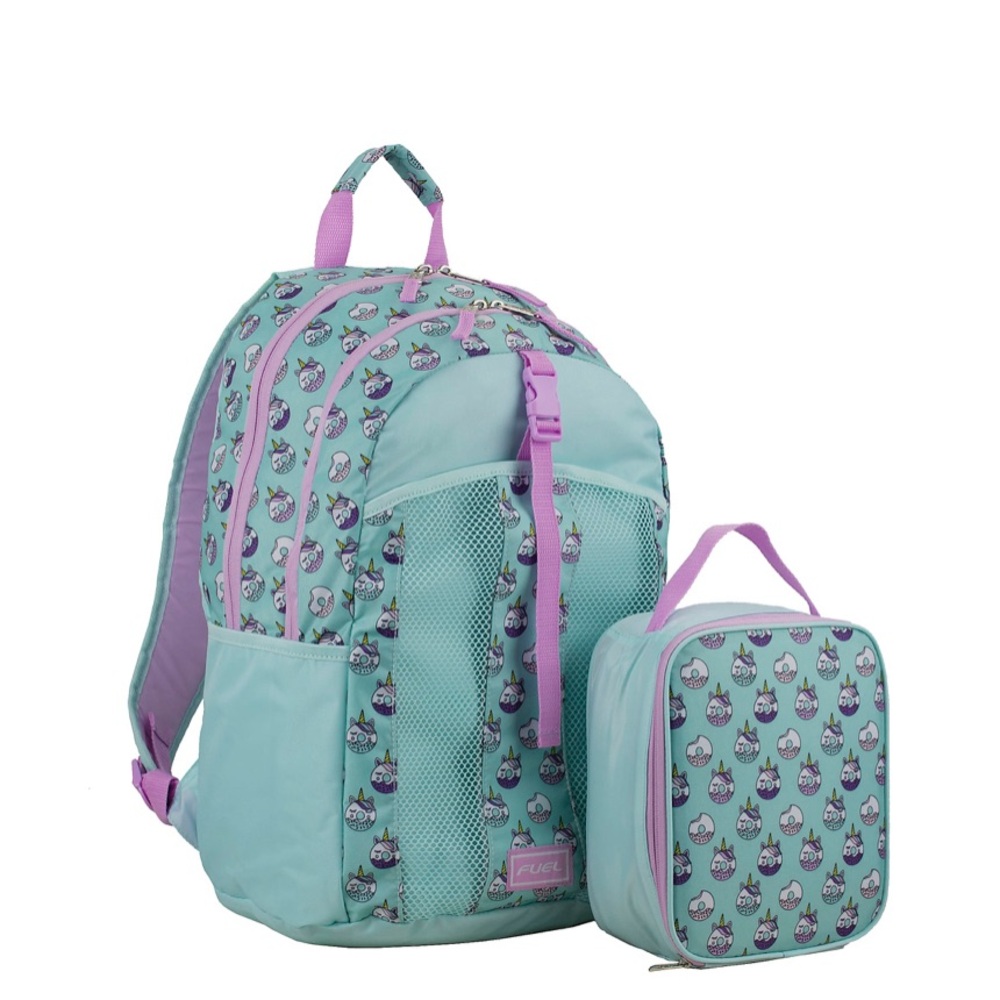 Fuel Unicorn Donut Backpack/Lunch Bag Set With 15" Laptop Pocket, Turquoise NWT